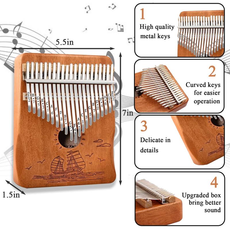 Finger Piano Kalimba, Kalimba 21 Key with Tuning Hammer and Instructions, Thumb Piano for Adults and Beginners(Brown)