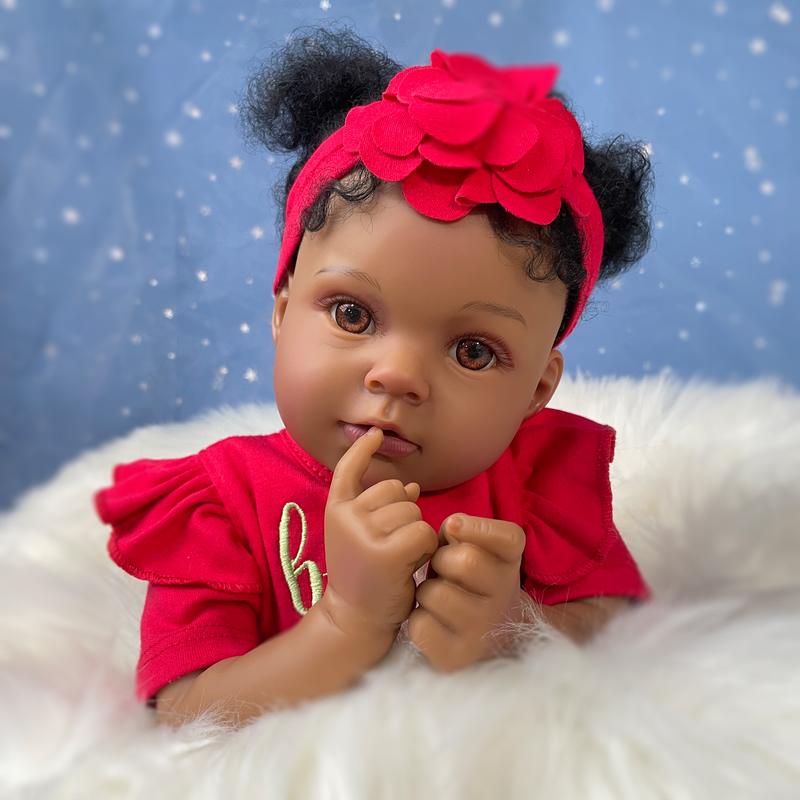 Wooroy Reborn Baby Doll - Birthday Gift, Girl Gift, Kids Gift, Christmas Gift, Big Sister Gift, 20 Inch Nala Realistic Baby Doll, Brown Eyes, Black Curly Hair, African American Skin, Perfect Christmas Gift for Kids 3+