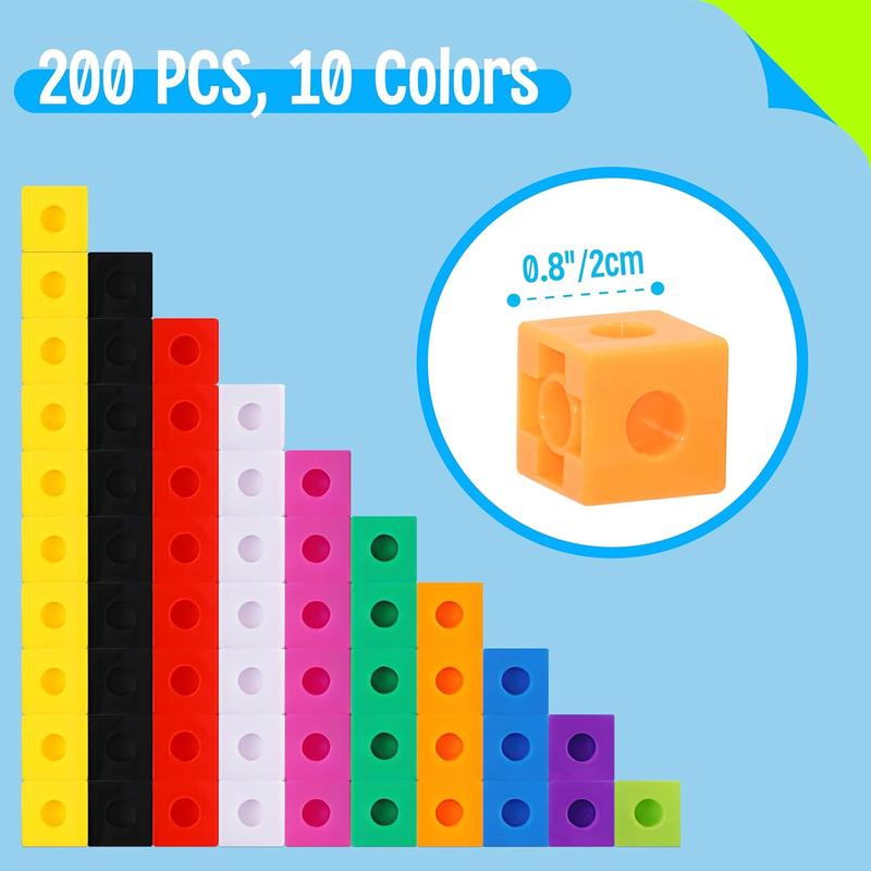 Math Linking Cubes, Set of 100 Math Cubes Manipulative Connecting and Counting Snap Blocks for Early Math and Construction, Homeschool