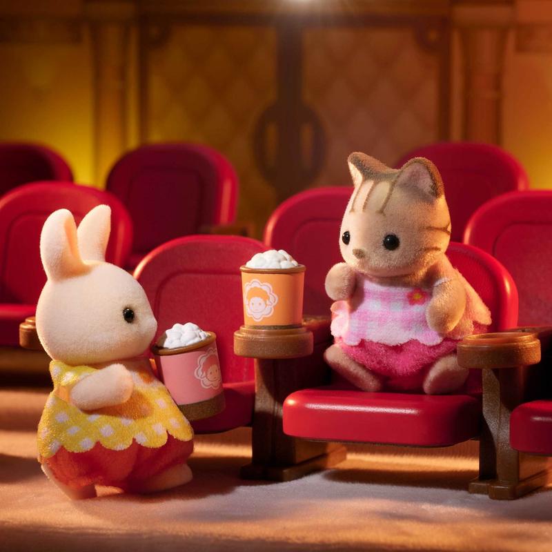 Calico Critters Baby Movie Theater Playset, Dollhouse Playset with 2 Figures and Accessories, Online Exclusive