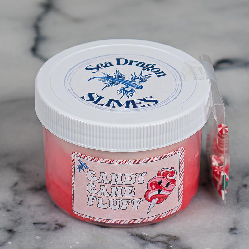 Candy Cane Fluff Slime - Cloud Slime - Sea Dragon Slimes Shop - stress relief, sensory play, slime therapy, Christmas slime, fluffy slime, regulation