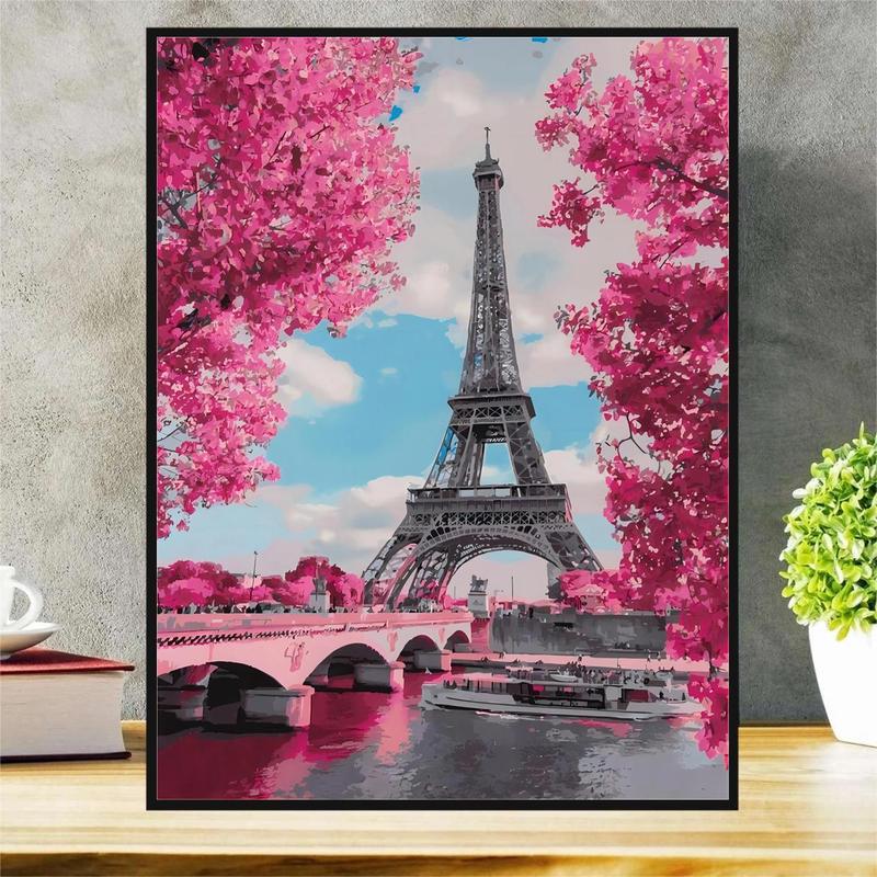 Blooming Eiffel Tower Pattern DIY Diamond Painting Kit Without Frame, 1 Count DIY 5D Diamond Painting by Number Kits, Arts Craft For Home Wall Decor