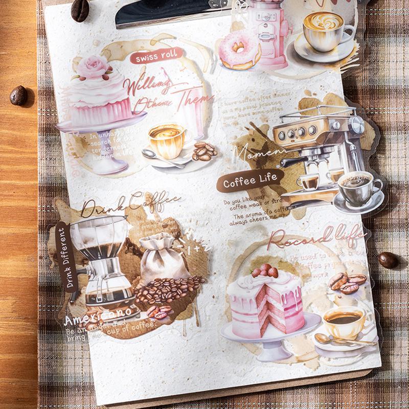 Vintage Coffee Series Sticker, 10pcs set Scrapbook & Journal Making Material Paper, DIY Decorative Sticker for Stationery & Computer & Water Bottle