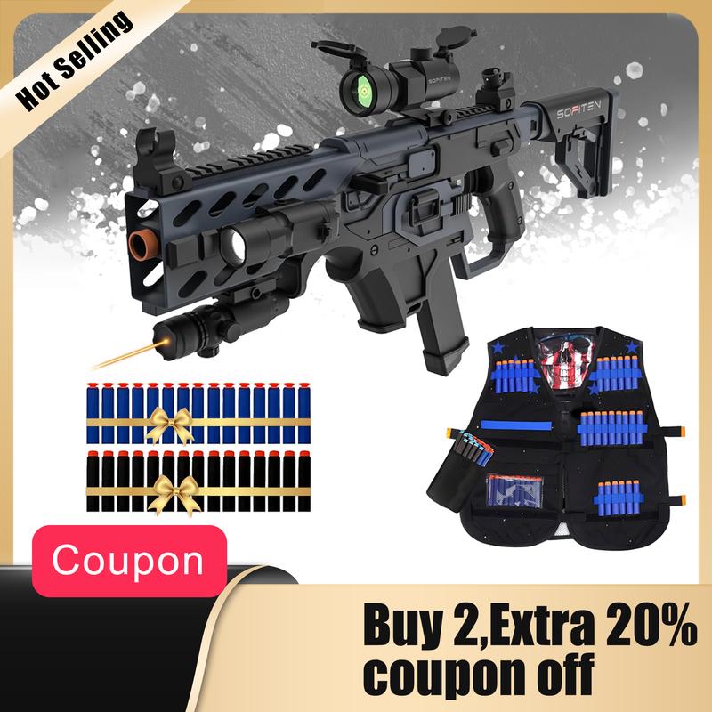 SOFITEN VIKTOR TRAP S1,Toy Automatic Sniper Rifle Toy Set Foam 120+ Dart Blaster with Tactical Vest, Infrared, Flashlight, Power Indicator, and Foldable Stock for Enhanced Accuracy and Portability – Ideal for 8+,nerf guns, Christmas, Birthday Gift ideas