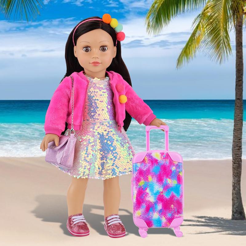 18 Inch American Doll Clothes and Accessories, Doll Travel Suitcase Playset for Girls, Cute Travel Doll Clothes for 18 Inch Girl Doll(Not Include Doll & Shoes) babyalive doll