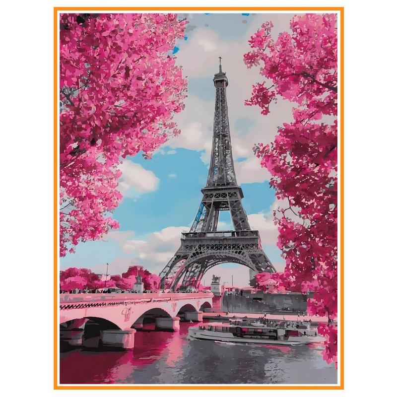 Blooming Eiffel Tower Pattern DIY Diamond Painting Kit Without Frame, 1 Count DIY 5D Diamond Painting by Number Kits, Arts Craft For Home Wall Decor