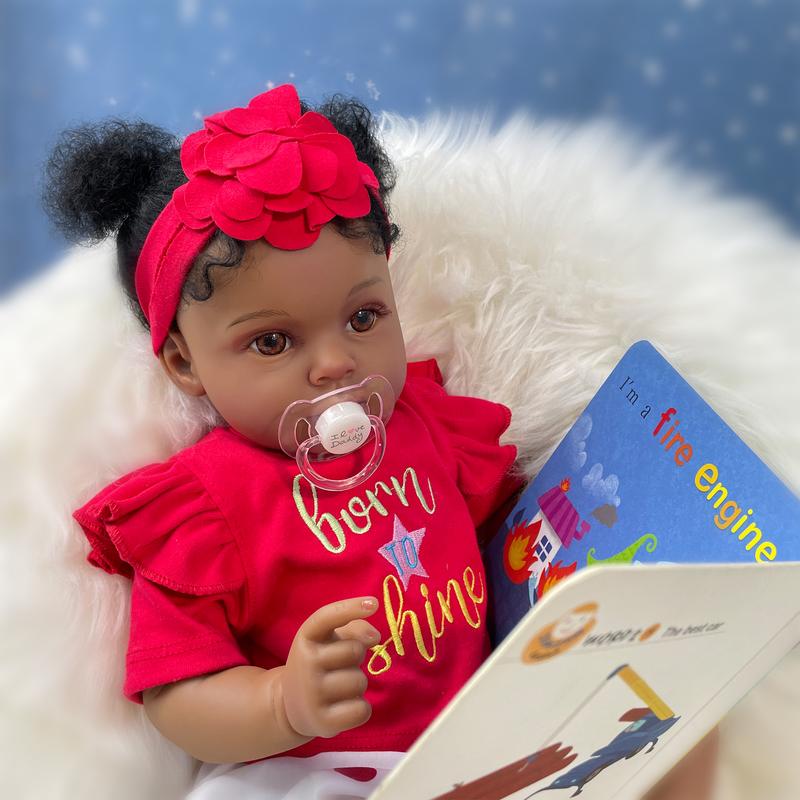 Wooroy Reborn Baby Doll - Birthday Gift, Girl Gift, Kids Gift, Christmas Gift, Big Sister Gift, 20 Inch Nala Realistic Baby Doll, Brown Eyes, Black Curly Hair, African American Skin, Perfect Christmas Gift for Kids 3+