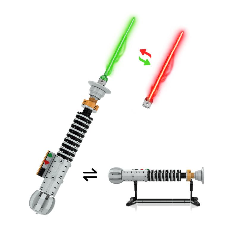 Tenhorses Luke Light Up Saber with Display Stand Building Sets, Red Green Light Sword 2-in-1, Space Galaxy Wars Skywalker Toys Gift for Kids or Adult Age 6+ (199Pcs)