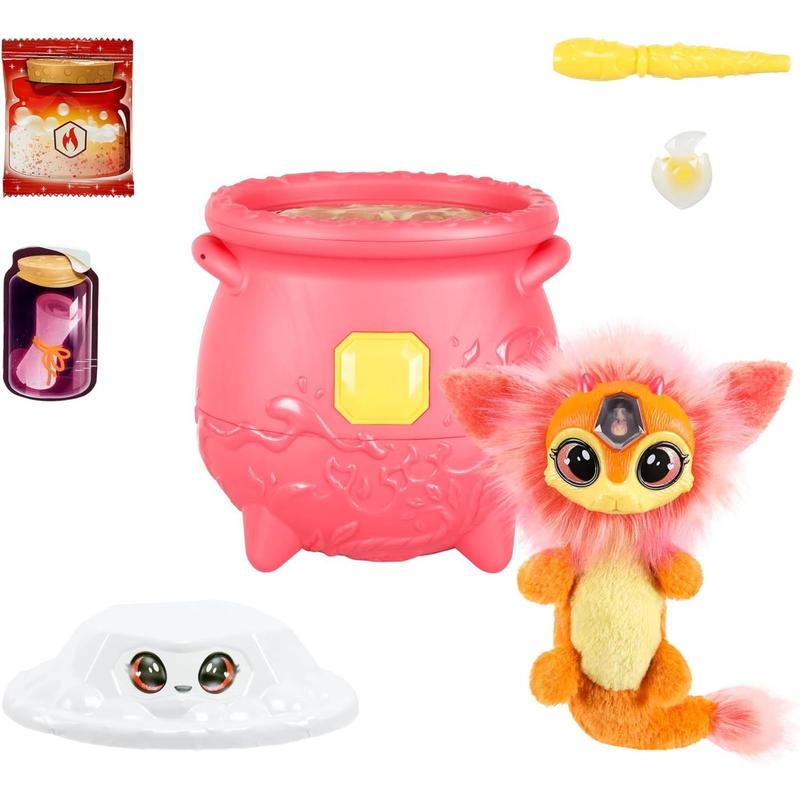 Magic Mixies Magical Gem Surprise Fire Magic Cauldron - Reveal a Non-Electronic Mixie Plushie and Magic Ring with a pop up Reveal from The Fizzing Cauldron Medium