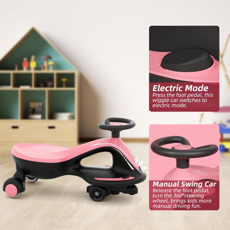 XJD Ride On Toy, 2 in 1 6V Electric Wiggle Car Rechargeable Battery with Colorful Light-Emitting Wheel for Kids Gift