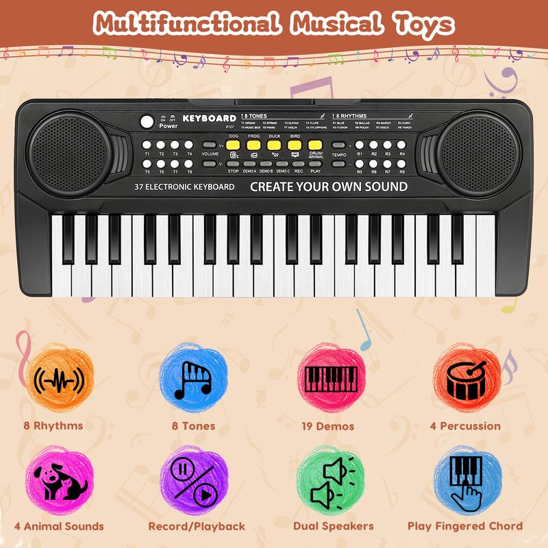 37 Key Pink Piano for Kids Music Toys for 3+ Year Old Girls Upgrade Keyboard Piano for Beginners Kids Toy Piano with Microphone Toys for 3 4 5 6 7 8 Year Old Girls Boys Gifts