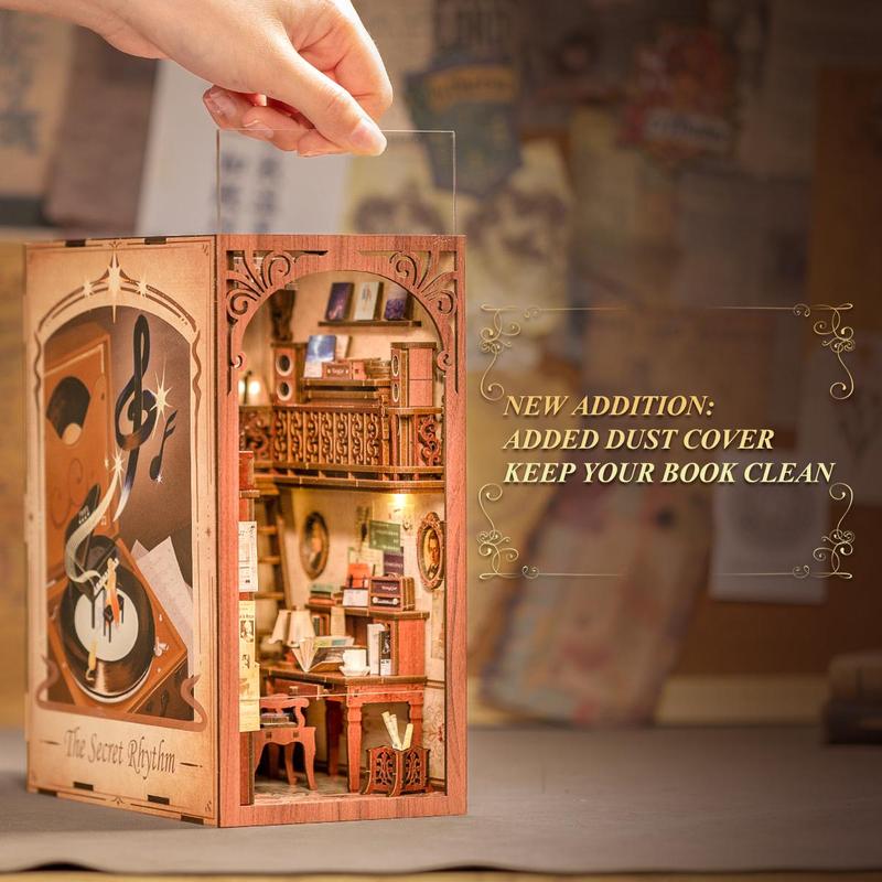 CUTEBEE DIY Dollhouse Booknook Bookshelf Insert Decor Alley - Build-Creativity Kit with LED Light & Bookends