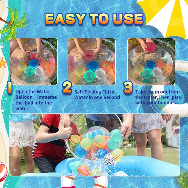 Summer Reusable Water Ball, Silicone Water Bomb with Mesh Bag, Water Balloon Toy For Pool Party, Suitable for Boys and Girls, Birthday Gift, Back To School