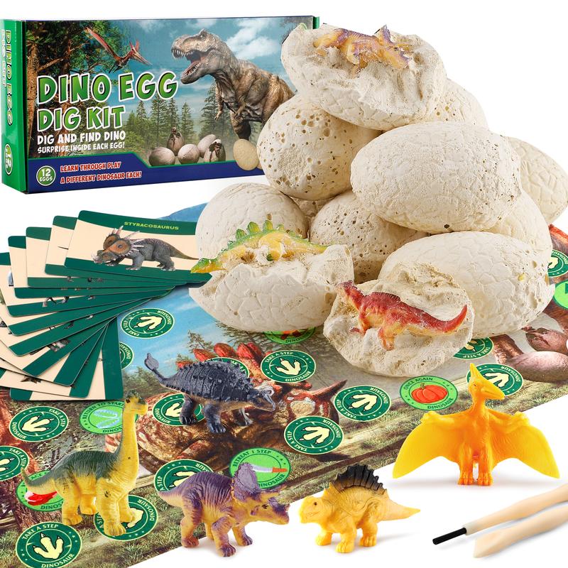 Fossil Dinosaur Eggs Excavation Kit for Kids 5-7 - STEM Science Toys,12 fossil dig eggs Easter and Birthday Gifts for Boys Ages 4-8 Educational Toys for Girls