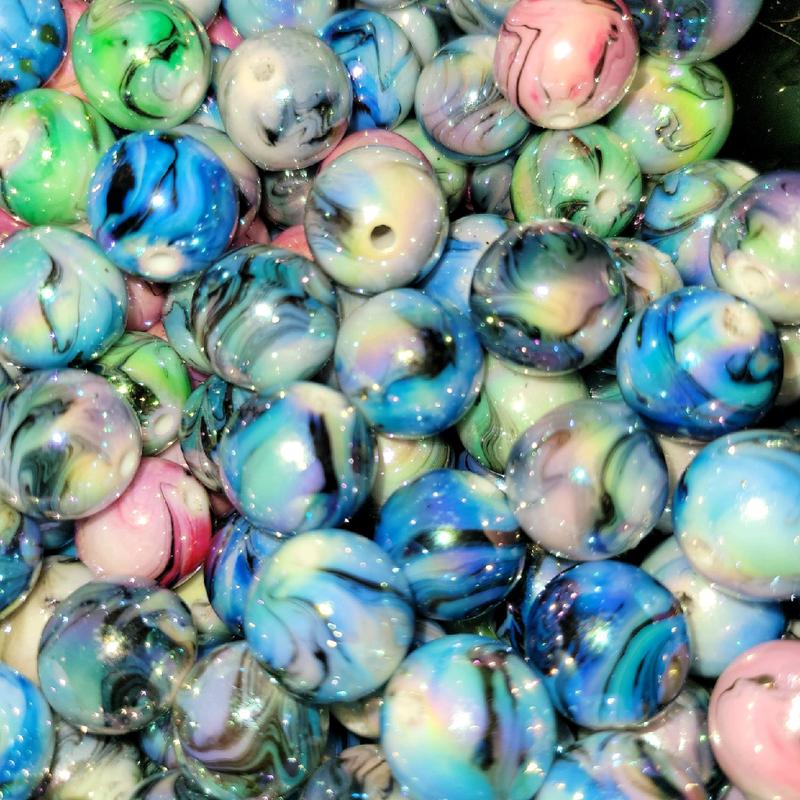 x15 size 16mm marbled style round beads. great for diy pens or any jewelry project. acrylic beads. mixed colors.