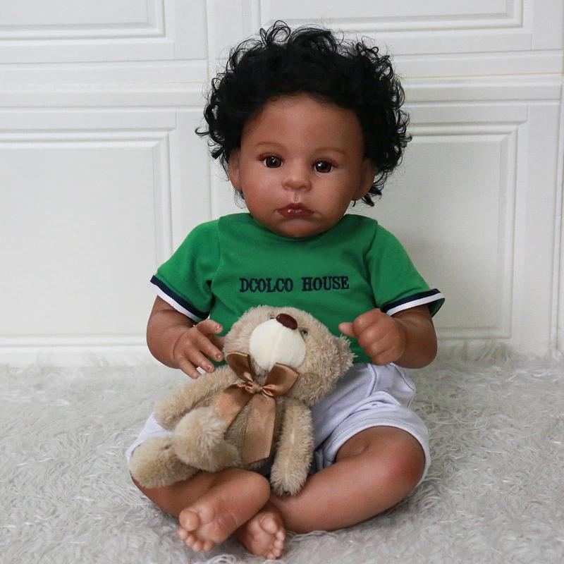 Wooroy Realistic Reborn Baby Dolls Black Boy - 22 Inch African American Newborn Boy Doll, Lifelike Weighted Soft Body, Gift Box for 3+ Years Old Kids, Birthday Gift, Kids Gift, Christmas Gift, Big Sister Gift, Brown Skin Doll