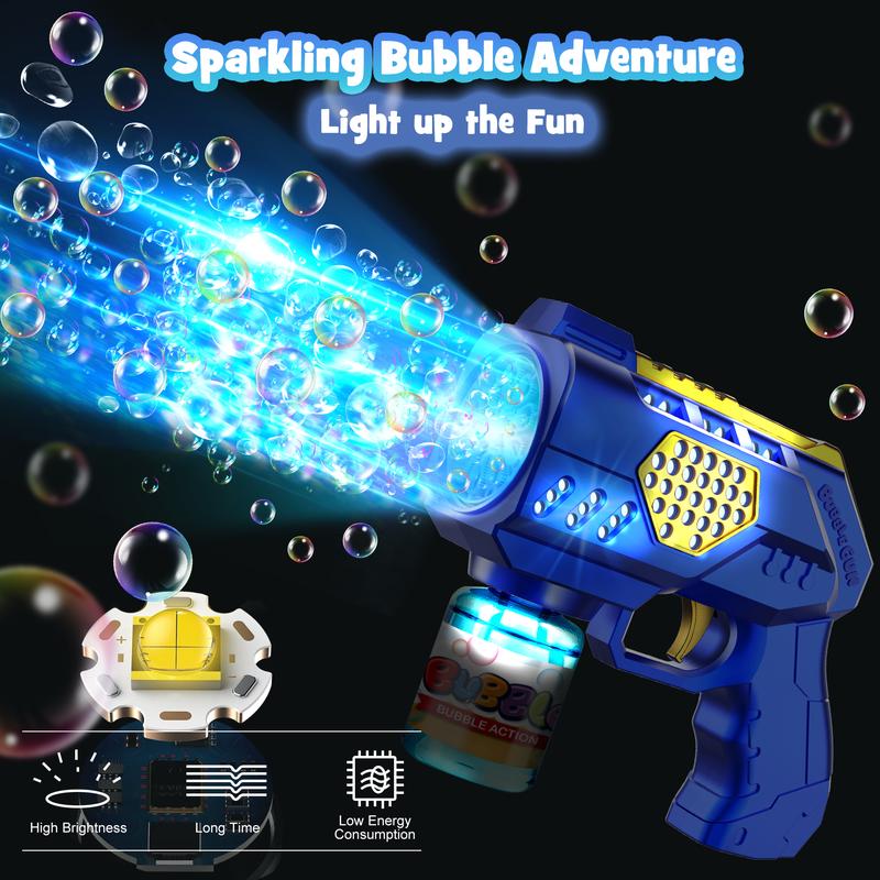 2024 Christmas Gifts Toys for Kids 2P Bubble Guns Backyard Outdoor Toys : 10 Holes Bubble Blaster with Rich Bubbles & LED Light