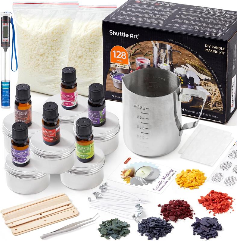 Shuttle Art Candle Making Kit, DIY Supplies with Candle Jars, Soy Wax, Candle Wicks, Color Dyes, Fragrance Oil and Capacity Pot, Candle Making Arts and Crafts for Adults and Beginners