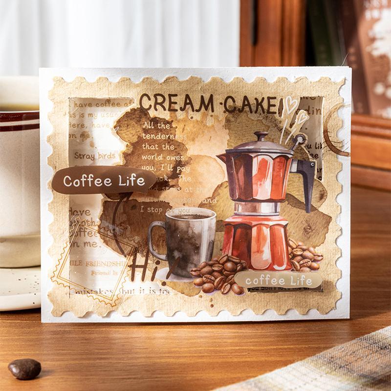 Vintage Coffee Series Sticker, 10pcs set Scrapbook & Journal Making Material Paper, DIY Decorative Sticker for Stationery & Computer & Water Bottle