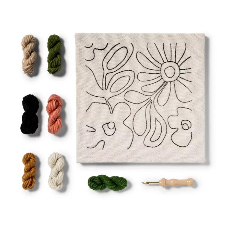 Punch Needling Canvas Kit Stitch Learning DIY Kit Stamped Floral Embroidery Patterns,Hoop,Threads,Sewing Hobby