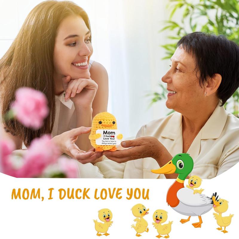 Birthday Gifts for Mom – I Duck Love You Mom, Handmade Crochet Cute Small Duck Presents for Mama Bonus Step-  Mother in Law Mothers Day Christmas