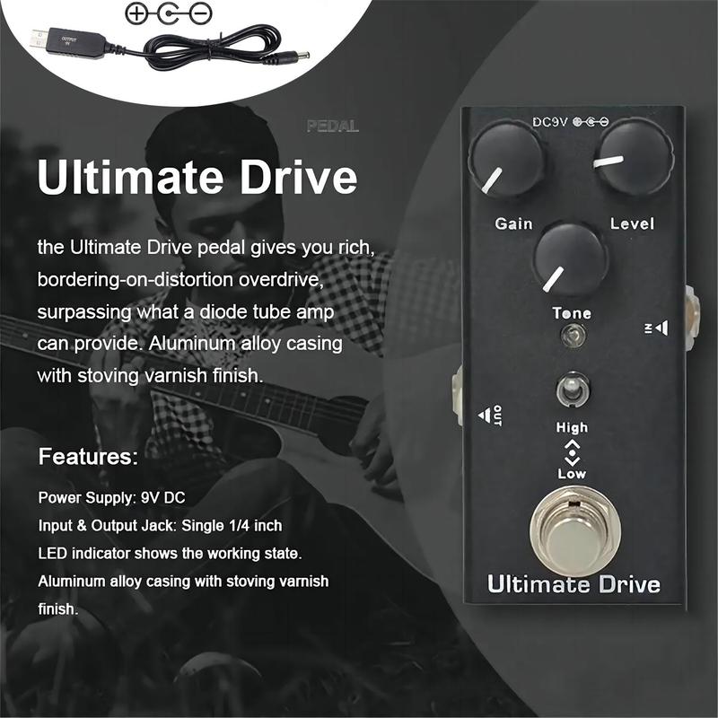 Electric Guitar Effects Pedal, 1 Set Mini Reverb Pedal & USB Cable, DC 9V True Bypass Analog Chorus Vintage Phase US Dream Ultimate Drive Tremolo Guitar Effects Pedal, Great Musical Accessories for Music Lover