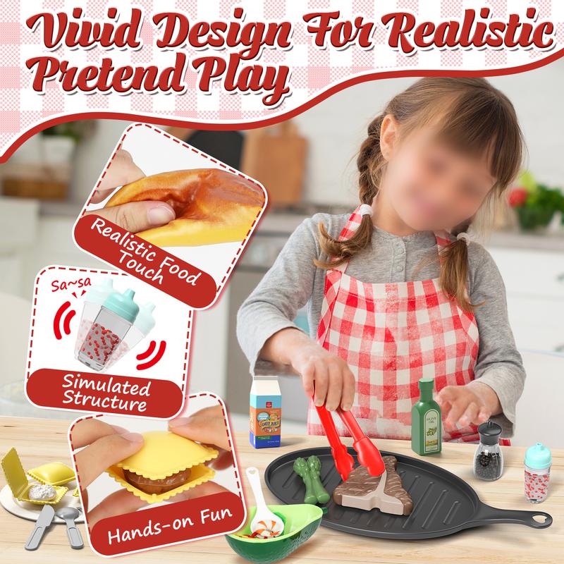 Pretend Play Food for Kids Kitchen - Cutting Toy Food with Storage Bag, Food Toys with Dumplings Steak, Play Food with Bread Toy, Pretend Food, Play Kitchen Accessories, Boys Girls Gift