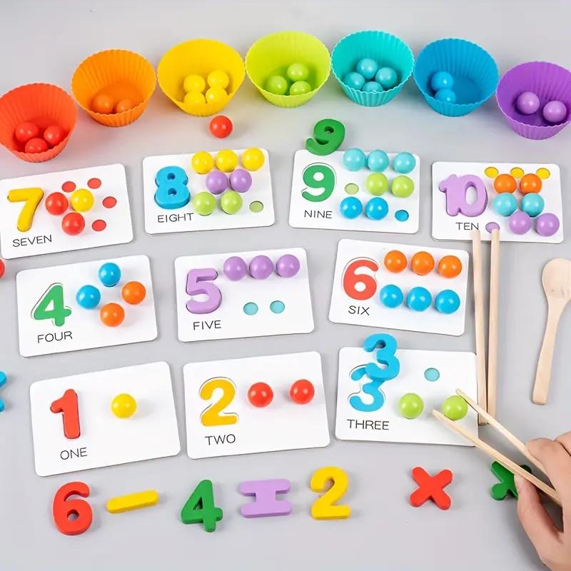 Number Cognitive Operation Bead Matching Game, 1 Set Colorful Bead Matching Puzzle, Preschool Maths Toy, Leaning Toy