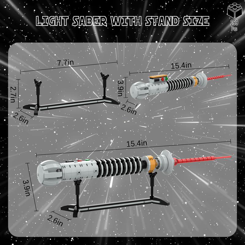 Tenhorses Luke Light Up Saber with Display Stand Building Sets, Red Green Light Sword 2-in-1, Space Galaxy Wars Skywalker Toys Gift for Kids or Adult Age 6+ (199Pcs)