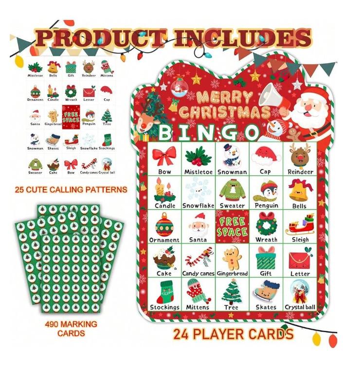 32 Pcs Set Christmas Bingo Game For Adult 24 Players Bingo Cards Christmas Games With For Class Activities Family Party