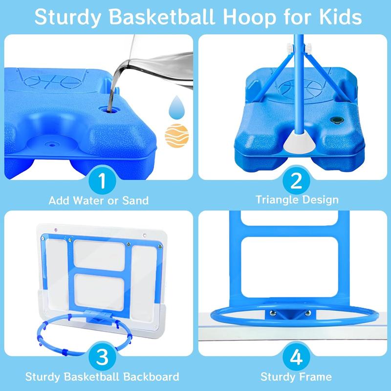 Kids Toy Gift for 3 4 5 6 7 8 Years Old, Kids Basketball Hoop Adjustable Height 3.5FT-6.2FT, Mini Basketball Hoop for Boys Girls, Basketball Goal Toys Outdoor Indoor Game Gifts(Blue)