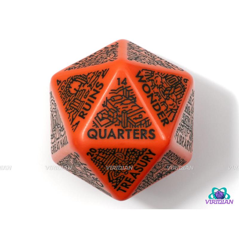 Dungeon: Room Generator Die | Create Room-Types for Castles Hideouts Caves Locations, D&D Random Dice, From Ritual Chambers to Throne Rooms, Improv, 31mm | Acrylic Giant D20 (1)