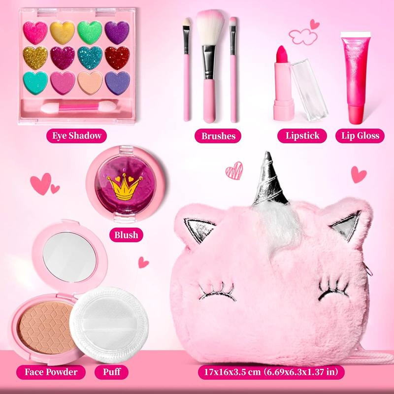 ULOVEME Kids Real Makeup Kit for Little Girls - Real, Non Toxic, Washable Make Up Toy - Umicorn Toys Gift for 3 4 5 6 7 8 9 10 12 Years Old Girls Birthday (Pink Umicorn)