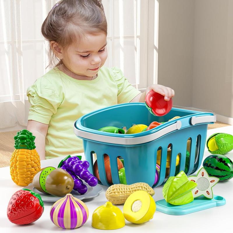 70 PCS Play house toys, food toys， Cutting Play Food Toy Kitchen ，Fruit and Vegetables Accessories Toys  with Storage Case, Dishes and Knife, Educational Kitchen Toy ，Christmas gifts, birthday gifts, boutique gifts