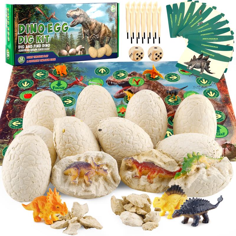 Fossil Dinosaur Eggs Excavation Kit for Kids 5-7 - STEM Science Toys,12 fossil dig eggs Easter and Birthday Gifts for Boys Ages 4-8 Educational Toys for Girls