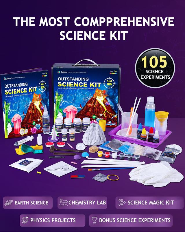 Japace 4-in-1 Science Kits for Kids Age 6-14 | 105 Experiments | STEM Educational Toys for Boys & Girls | Cool Christmas & Birthday Gift