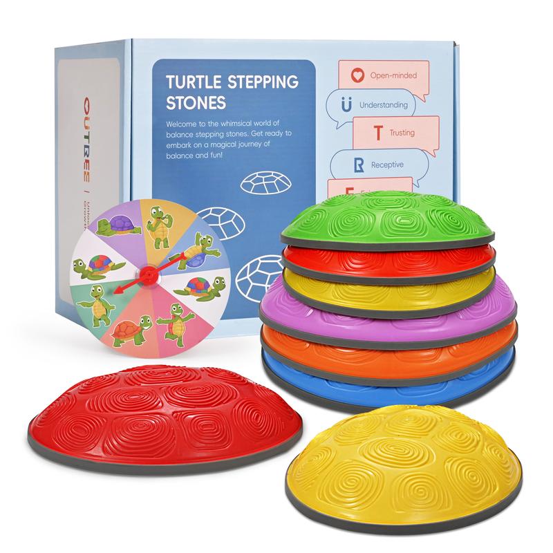 OUTREE Stepping Stones for 3+Years Old, 6 Pcs Balance Training and Sensory Coordination Turtle Stepping Stones for Obstacle Course，Non-Slip Bottom Balance Stones for Indoor or Outdoor Play