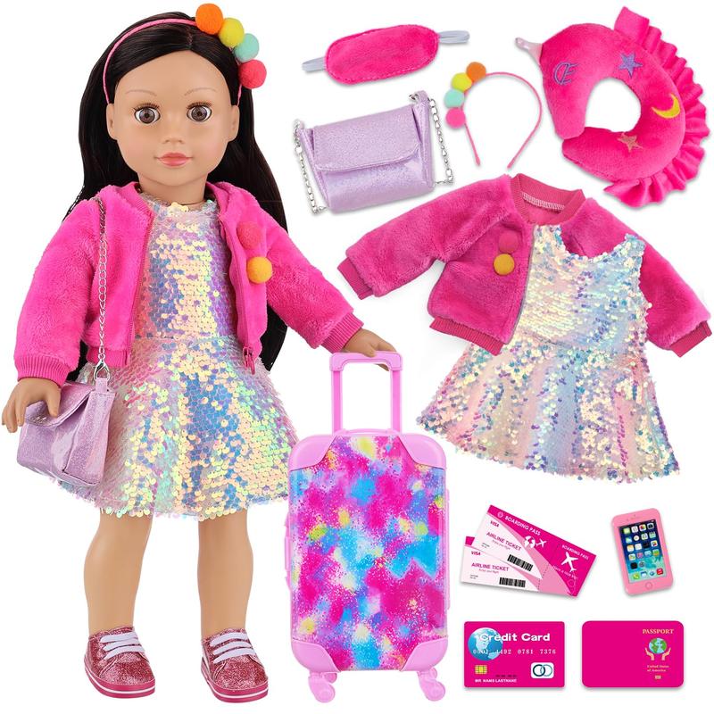 18 Inch American Doll Clothes and Accessories, Doll Travel Suitcase Playset for Girls, Cute Travel Doll Clothes for 18 Inch Girl Doll(Not Include Doll & Shoes) babyalive doll