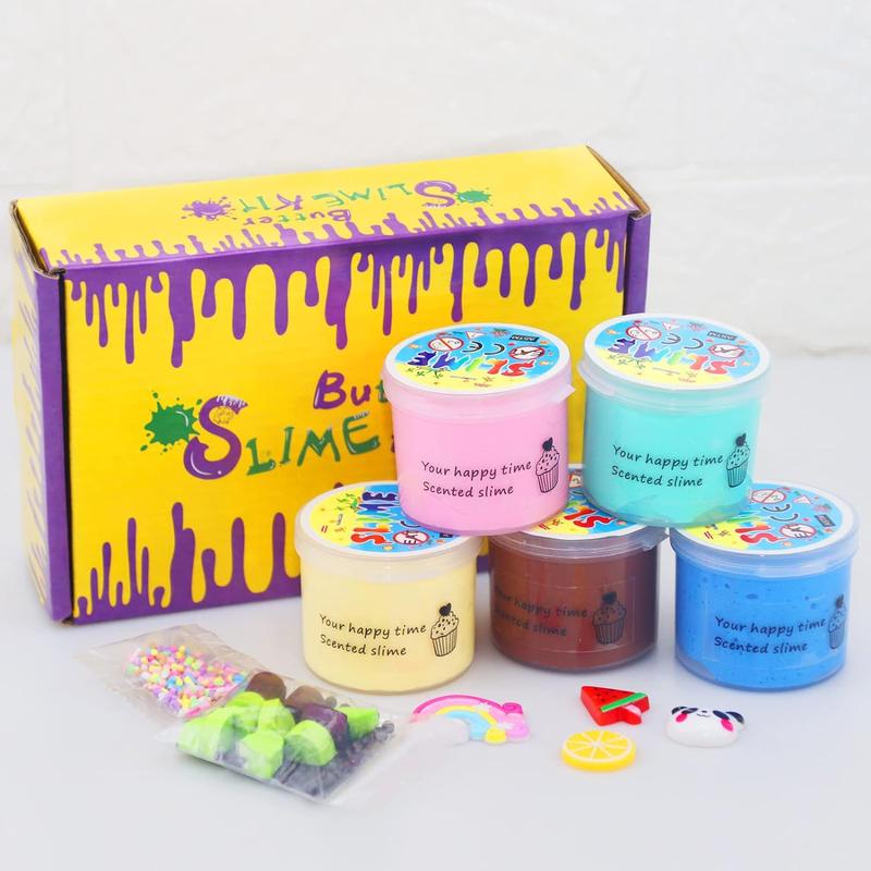 5 Pack Butter Slime Kit - Non Sticky, Super Soft Sludge Toy for Kids - Birthday Gifts and Party Favor for Girls & Boys