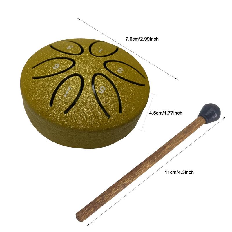 3-inch 6-tone Steel Tongue Drum, 1 Count Portable Mini Steel Drum with Drumsticks, Professional Musical Instrument for Beginners, Christmas Gift