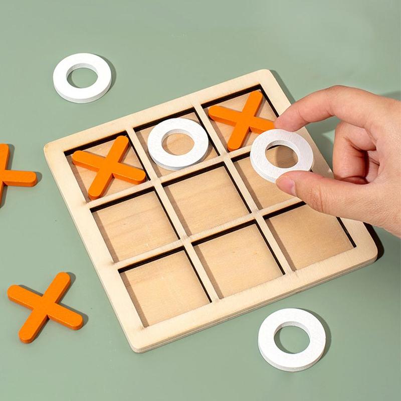 Wooden XO Board Game, 1 Set Logical Thinking Training Tic-tac-toe Board Game, Adult Toys Chess Board Game For Home Party, Educational Supplies For Students