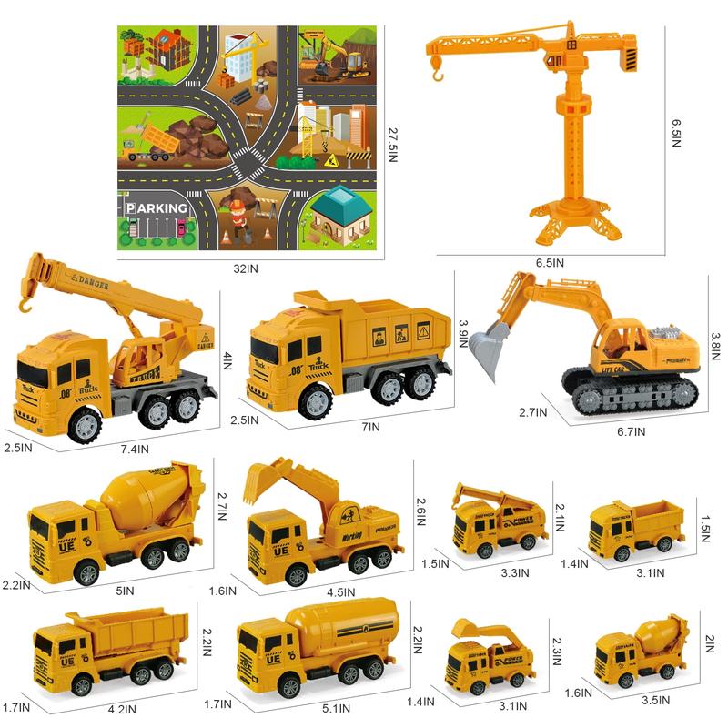 Construction Vehicle Toy Engineering Vehicles Set, 38Pcs, with Play Mat, Construction Worker, Road Signs, Dump Trucks, Excavator, Cement Mixer Trucks, Crane, Toy Gift for Age 3-9 Kids Boys & Girls kids toys