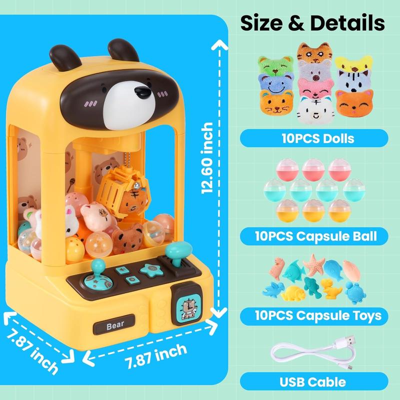 Claw Machine for Kids, Bear Toy Claw Machine for Boys, Candy Claw Machine with LED Light & Adjustable Sound, Mini Vending Machine for Kids, Claw Machine for Adults, Birthday Gifts for Kids