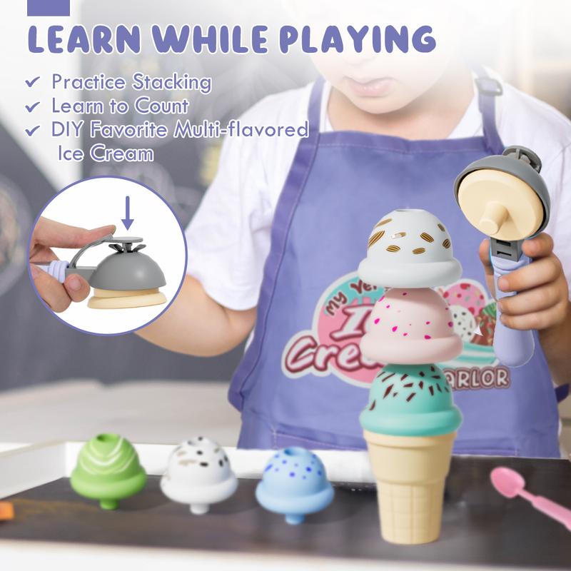 28Pcs Ice Cream Toys for kids, Pretend Play Food Toys for Girls, Ice Cream Shop Counter Playset, Birthday Gift for Girl Boy, Learning Education Toy