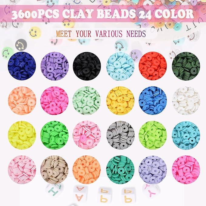 Clay Beads for Jewelry Making Bracelet Kit,Flat Round Polymer Heishi Clay Beads with Pendant and Jump Rings Letter Beads for Bracelets Necklace Earring DIY Craft-24 Colors 6mm