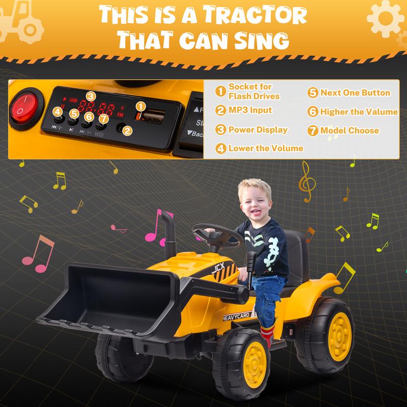 CoCLUB 12V 2 in 1 Ride on Tractor Bulldozer Toys for Kids, Battery Powered Ride on Tractor with Remote Control, Trailer, Shovel Bucket, Digging Handle, Remote Control, Bright Headlight, Gift for Boys and Girls