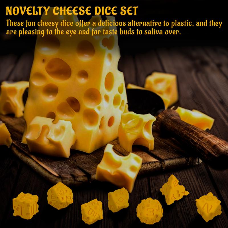 DND Cheese Dice 3D Printed 7PCS Polyhedral Food Themed Dice Set Great for Dungeons and Dragons, Pathfinder, Tabletop RPG,  Game