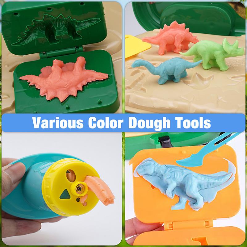 Crelloci Play Color Dough Sets, Dinosaur Air Dry Clay Play Dough Tools Dino World 26 PCS Play Dough Accessories in Portable Case air dry Play Doh Play-Doh