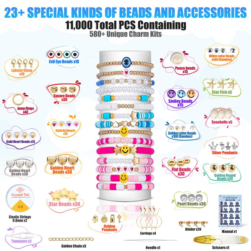 11,000 PCS Clay Beads Bracelet Making Kit with Charm Kits and Accessories