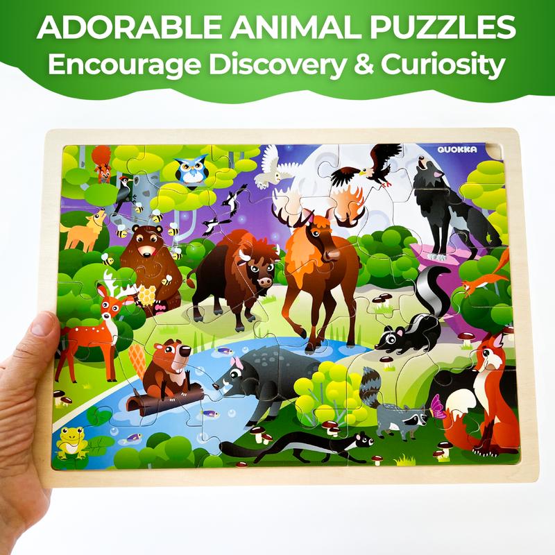 QUOKKA 4 Set Wooden Puzzles for Toddlers | Africa, Ocean & Farm Animals